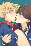  2boys blonde_hair blush brown_hair cardfight!!_vanguard kai_toshiki kiss kusopiza_yaro male_focus miwa_taishi multiple_boys nipples tagme tongue undressing yaoi 