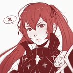  artist_name blush brown_eyes fire_emblem fire_emblem_if koyorin long_hair luna_(fire_emblem_if) portrait red_hair simple_background sketch solo spoken_x twintails watermark web_address white_background 