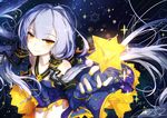  bai_yemeng bare_shoulders blue_dress blue_gloves collarbone dress elbow_gloves fingerless_gloves gloves hair_tubes long_hair looking_at_viewer silver_hair smile solo star thighs very_long_hair vocaloid xingchen yellow_eyes 
