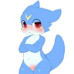  annoyed anthro blush crossed_arms crotch_blush cub digimon dubious looking_at_viewer male moki navel nude scalie sketch solo standing veemon young 