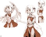  :o armband bare_shoulders circlet collar dancer dancing dark_skin jewelry monochrome multiple_views original ox_(baallore) ramina_(baallore) scimitar sword veil weapon white_hair wristband 