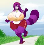  areola big_breasts breasts cleavage clothed clothing daigo female footwear huge_breasts looking_at_viewer mammal nipples overweight raccoon sandals shina_(daigo) solo 