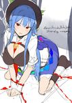  :o absurdres all_fours artist_name bad_id bad_pixiv_id bdsm between_breasts black_bra black_hat blue_hair blue_skirt blush bondage boots bound bowler_hat bra breasts brown_footwear buckle chain cleavage collar directional_arrow dog_collar frills full_body hanging_breasts hat head_tilt highres hinanawi_tenshi knee_boots large_breasts leash long_hair looking_at_viewer necktie necktie_between_breasts neropaso open_mouth rainbow_order red_eyes red_neckwear restrained ribbon shawl shirt sidelocks sketch skirt solo sweat sweatdrop teardrop tears touhou tsurime underwear white_shirt 