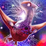  abstract_background constellation ecru_(artist) feathers female feral latias legendary_pok&eacute;mon looking_at_viewer nintendo open_mouth pok&eacute;mon red_feathers runes solo space video_games white_feathers 