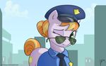  2016 clothed clothing copper_top_(mlp) cutie_mark earth_pony equine eyewear female feral friendship_is_magic green_eyes hair hat horse looking_at_viewer mammal multicolored_hair my_little_pony one_eye_closed outside police_uniform pony sarmateppou sky solo sunglasses two_tone_hair uniform 