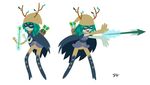  adventure_time antlers archer archer_glove arrow boots cloak clothing eye_mask ferretface99 footwear gloves green_eyes green_sclera green_skin heeled_boots high_heels hood horn huntress_wizard laced_boots leaf leaf_hair magic tunic 