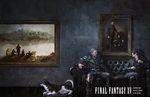  2boys chocobo couch father_and_son final_fantasy final_fantasy_xv magazine_cover multiple_boys noctis_lucis_caelum official_art painting regis_lucis_caelum square_enix 