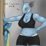  anthro big_breasts blue_fur blush breasts canine clothing english_text female fur hi_res horn lucario male mammal nidoqueen nintendo nukenugget pok&eacute;mon red_eyes simple_background text video_games 
