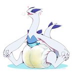  &lt;3 ambiguous_gender blush breath craymin diaper eyes_closed legendary_pok&eacute;mon lugia nintendo peeing pok&eacute;mon sitting solo spread_legs spreading urine video_games watermark wet_diaper 