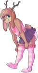  &lt;3 2014 antlers blond_fur blonde_hair bow clothed clothing crossdressing diaper floppy_ears green_eyes hair horn jackalope lagomorph legwear looking_at_viewer male mammal simple_background skirt smile solo strawberryneko thigh_highs 