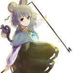  animal_ears bad_id bad_twitter_id basket capelet dowsing_rod green_hair highres jewelry long_sleeves looking_at_viewer mouse mouse_ears mouse_tail nazrin necklace nuqura outstretched_arms red_eyes short_hair simple_background skirt skirt_set smile solo tail touhou white_background 