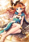  anklet arm_support bangs barefoot blue_eyes bracelet cape dress dust floating_hair full_body granblue_fantasy graphos hairband in_palm jewelry leaning_to_the_side long_hair looking_at_viewer orange_hair parted_lips sakura_ani sand sara_(granblue_fantasy) sitting solo sparkle tears wind yokozuwari 