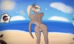  2019 absurd_res animal_genitalia anthro anus beach bent_over big_butt blonde_hair butt butt_pose digital_media_(artwork) equine female green_eyes hair hi_res horse kangaroo light_house lighthouse looking_at_viewer looking_back mammal marsupial nude outside ponytail presenting pussy raised_tail rear_view sand seaside simple_background smile snout solo solo_focus stove_(artist) thic thick_thighs water 