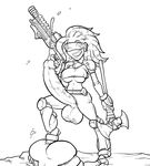  alien avian awesomenauts balls bird breasts butt coco_nebulon dickgirl gun hi_res intersex looking_at_viewer monochrome penis ranged_weapon sparrow_(artist) tentacle_hair tentacles under_boob video_games weapon 