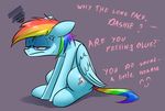  2016 annoyed dialogue english_text equine female friendship_is_magic hair humor mammal multicolored_hair my_little_pony pegasus pun rainbow_dash_(mlp) rainbow_hair sitting text underpable wings 