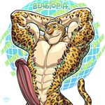  anchorman anthro boi_cha disney feline flexing fur green_eyes hi_res jaguar male mammal muscular muscular_male newscaster nipples nude simple_background solo spots spotted_fur the_fabulous_croissant whiskers zootopia 