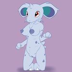  &lt;3 anthro areola blue_skin breasts claws erect_nipples female horn kneeling looking_at_viewer mammal navel nidoran nidoran♀ nintendo nipples nude pok&eacute;mon posexe pussy red_eyes rodent simple_background solo teeth toe_claws video_games white_sclera 