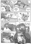  balls big_balls big_muscles big_penis blush comic feline gammachaos grope male male/male mammal muscular oral penis size_difference small_dom_big_sub tiger 