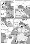  big_muscles big_penis blush comic erection feline gammachaos grope male male/male mammal muscular penis size_difference small_dom_big_sub tiger 