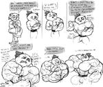  abs biceps cat clothed clothing comic dofus feline furry_(artist) growth huge_muscles hyper hyper_muscles kerub_crepin male mammal monochrom muscle_growth muscular pecs text topless 