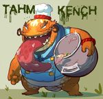  anthro catfish chef clothed clothing demon fish food hat joebluefox league_of_legends male marine necktie open_mouth sharp_teeth solo tahm_kench_(lol) teeth tentacles tongue tongue_out video_games 