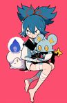  :o bandages barefoot blue_eyes blue_hair full_body gen_4_pokemon gen_5_pokemon handheld_game_console holding_handheld_game_console japanese_clothes l_hakase litwick lowres male_focus nintendo_ds pokemon pokemon_(creature) sayo_samonji shinx simple_background sitting touken_ranbu 