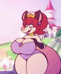  2018 big_breasts breasts castle choker cleavage clothed clothing collar crown didelphid eyeshadow female leotard lipstick makeup mammal marsupial princess purple_eyeshadow purple_lipstick royalty solo stunnerpony super_crown tania_(stunnerpone) 