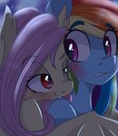  2016 bat_pony blush duo equine eye_contact fangs female feral fluttershy_(mlp) friendship_is_magic hair half-closed_eyes hi_res horse looking_back mammal multicolored_hair my_little_pony nervous night outside pink_eyes pink_hair pony rainbow_dash_(mlp) rainbow_hair red_eyes silbersternenlicht smile star tongue tongue_out translucent_hair wings 