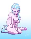  2019 absurd_res anthro anthrofied areola avian blue_hair breasts female friendship_is_magic hair hi_res hippogryph jewelry my_little_pony necklace nipples nude purple_eyes silverstream_(mlp) sitting solo threewontoo 