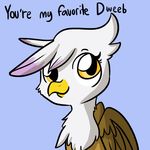  2016 avian beak english_text female feral friendship_is_magic fur gilda_(mlp) gryphon looking_at_viewer my_little_pony simple_background smile solo text tjpones white_fur wings yellow_eyes 
