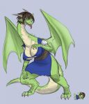  2017 anthro big_breasts big_thighs breasts brown_hair claws cleavage clothed clothing doll dragon female hair horn nipple_bulge post_transformation short_hair simple_background solo standing thatweirdguyjosh tongue tongue_out wings 