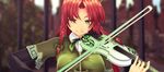  3d breasts chinese_clothes green_eyes hong_meiling instrument kaze_(bluewind) large_breasts looking_at_viewer mikumikudance red_hair scarlet_devil_mansion side_braids smile solo touhou violin 