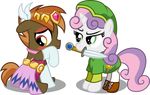  button_mash_(mlp) clothed clothing cosplay crossdressing cub duo earth_pony equine female feral friendship_is_magic hair horn horse link male mammal melee_weapon multicolored_hair my_little_pony nintendo pony sweetie_belle_(mlp) sword the_legend_of_zelda unicorn video_games weapon young 