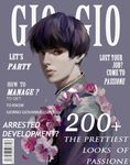  agentj alternate_hair_color alternate_hairstyle barcode black_hair character_name cover english fake_cover flower flower_necklace flower_wreath from_side giorno_giovanna haruno_shiobana jewelry jojo_no_kimyou_na_bouken magazine_cover male_focus necklace purple_eyes solo upper_body 