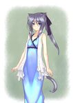  animal_ears bare_shoulders blue_eyes cat_ears cat_tail coffee_cat dress original ponytail sidelocks silver_hair smile solo tail 