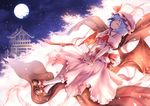  closed_eyes dress full_moon hands_clasped hat izayoi_sakuya konpaku_youmu kunieda moon multiple_girls nail_polish outstretched_arms own_hands_together red_eyes remilia_scarlet touhou 