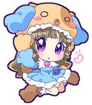  :o animal_ears animal_hat anyamal_tantei_kirumin_zoo blush bow brown_hair chibi dog dog_ears dog_paws dress hat heart kneeling long_hair mikogami_nagisa mirai_(sugar) open_mouth paws ribbon 