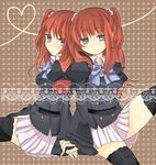  bad_id bad_pixiv_id blue_eyes dual_persona hair_bobbles hair_ornament holding_hands multiple_girls pleated_skirt red_hair ribbon skirt thighhighs tsukudani_norio twintails umineko_no_naku_koro_ni ushiromiya_ange zettai_ryouiki 