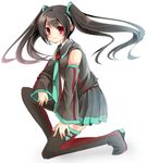  alternate_costume alternate_hair_color bad_id bad_pixiv_id black_hair detached_sleeves hatsune_miku long_hair lowres necktie red_eyes skirt solo thighhighs twintails vocaloid yonema 