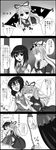  &gt;_&lt; 4koma angry blush breast_grab breasts chain closed_eyes comic gap grabbing greyscale hakurei_reimu highres ibuki_suika jealous kurobane monochrome multiple_girls partially_translated small_breasts touhou translation_request wrist_cuffs yakumo_yukari yuri 