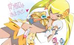  blonde_hair bow breasts choker cure_blossom cure_marine cure_sunshine hair_ribbon hanasaki_tsubomi heart heartcatch_precure! kawasaki_kazuhiko kurumi_erika magical_girl medium_breasts midriff multiple_girls myoudouin_itsuki navel orange_bow orange_choker orange_skirt precure ribbon skirt twintails underboob white_background wrist_cuffs yellow_bow yellow_eyes 