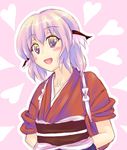  blush commentary_request dull happy heart heart_background mystia_lorelei obi okamisty open_mouth pink sash short_hair slit_pupils solo tasuki touhou 