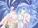  bare_shoulders blue_hair denpa_onna_to_seishun_otoko green_eyes off_shoulder open_clothes open_shirt panties shirt skirt solo touwa_erio tsuzuri_(itosousou) underwear white_panties 