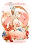  bad_id bad_pixiv_id blonde_hair blueberry corset dress food food_as_clothes food_themed_clothes fork fruit hair_ornament in_food kneeling minigirl original ponytail ribbon solo strawberry yubari 