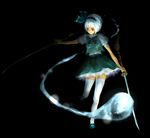  bad_id bad_pixiv_id bow bowtie dual_wielding hairband hitodama holding katana konpaku_youmu konpaku_youmu_(ghost) mary_janes mikebosi shoes short_hair silver_hair solo sword thighhighs touhou weapon 