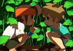  bad_id bad_pixiv_id brown_hair cargo_pants caterpillar_(artist) endou_mamoru grin headband inazuma_eleven inazuma_eleven_(series) leaf male_focus melomo multiple_boys pants plant sandals smile tachimukai_yuuki 