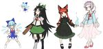  animal_ears asymmetrical_clothes black_hair blue_eyes blue_hair bow braid cat_ears cirno eyes hair_bow hair_ribbon hairband heart highres jon_henry_nam kaenbyou_rin komeiji_satori long_hair mismatched_footwear multiple_girls purple_hair red_eyes red_hair reiuji_utsuho ribbon short_hair touhou twin_braids twintails wings 