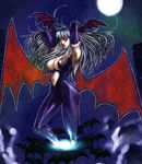  arms_up artist_request bat breasts full_moon large_breasts long_hair moon morrigan_aensland pantyhose solo vampire_(game) 