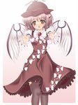  bad_id bad_pixiv_id blush dress fingernails frills hat heart long_fingernails mystia_lorelei orange_eyes outstretched_arms outstretched_hand pink pink_hair ribbon short_hair smile solo thighhighs touhou uni_(hyper_potato) wings 