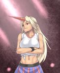  blonde_hair cuffs horn hoshiguma_yuugi houtengeki long_hair midriff navel red_eyes solo touhou 